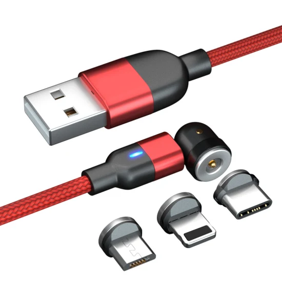 Carregador rápido 0.5m 1m 2m 3m Cabos de alimentação magnética 3A 540 Rotação Micro Type C Adaptador Lightning Cabo USB de carregamento rápido de dados para iPhone Android